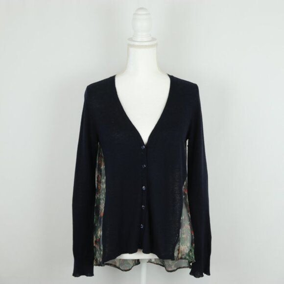 Anthropologie Yellow Bird Women's Small Black Button Up Sheer Back Cardigan - Picture 1 of 8